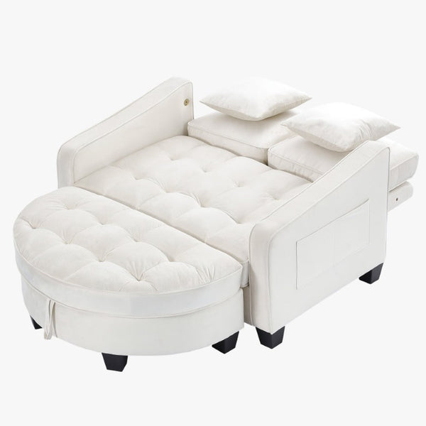 English Elm Two‑seater Velvet Sofa with Storage Ottoman Convertible Daybed for Modern Living Rooms Beige W3371S00061
