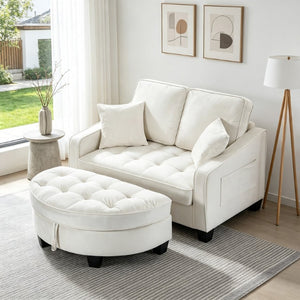 English Elm Two‑seater Velvet Sofa with Storage Ottoman Convertible Daybed for Modern Living Rooms Beige W3371S00061