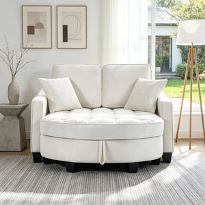 English Elm Two‑seater Velvet Sofa with Storage Ottoman Convertible Daybed for Modern Living Rooms Beige W3371S00061
