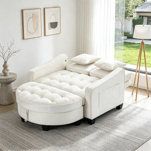 English Elm Two‑seater Velvet Sofa with Storage Ottoman Convertible Daybed for Modern Living Rooms Beige W3371S00061