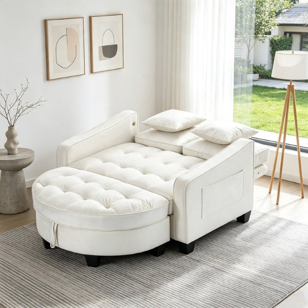 English Elm Two‑seater Velvet Sofa with Storage Ottoman Convertible Daybed for Modern Living Rooms Beige W3371S00061