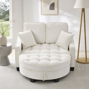 English Elm Two‑seater Velvet Sofa with Storage Ottoman Convertible Daybed for Modern Living Rooms Beige W3371S00061