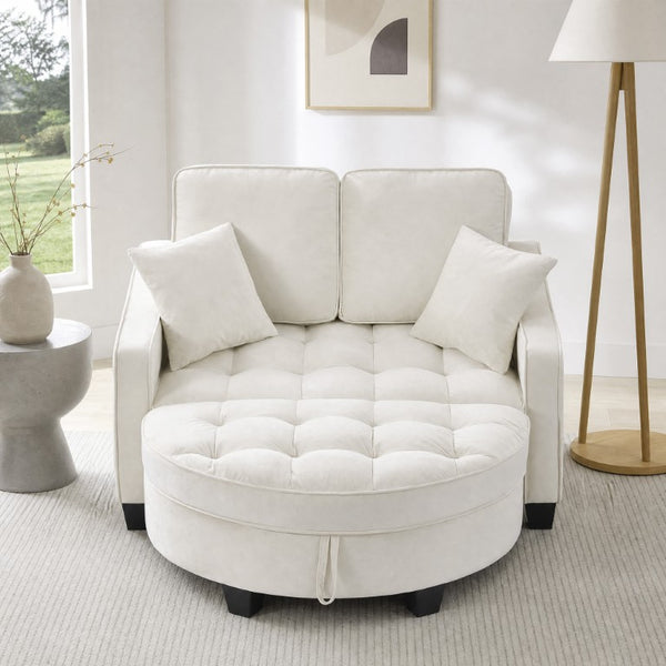 English Elm Two‑seater Velvet Sofa with Storage Ottoman Convertible Daybed for Modern Living Rooms Beige W3371S00061