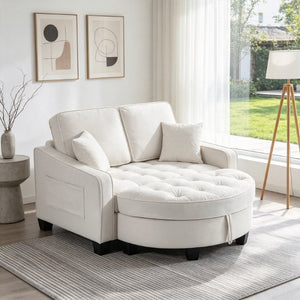 English Elm Two‑seater Velvet Sofa with Storage Ottoman Convertible Daybed for Modern Living Rooms Beige W3371S00061