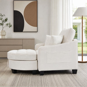 English Elm Two‑seater Velvet Sofa with Storage Ottoman Convertible Daybed for Modern Living Rooms Beige W3371S00061