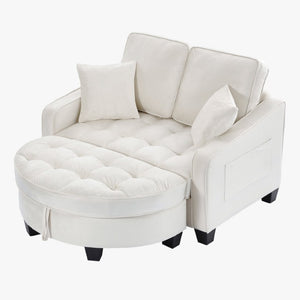 English Elm Two‑seater Velvet Sofa with Storage Ottoman Convertible Daybed for Modern Living Rooms Beige W3371S00061