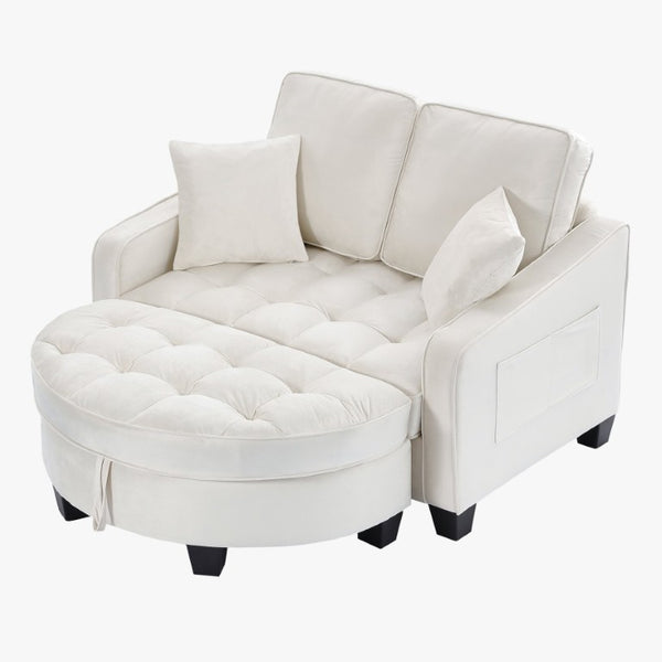 English Elm Two‑seater Velvet Sofa with Storage Ottoman Convertible Daybed for Modern Living Rooms Beige W3371S00061
