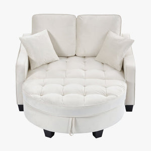 English Elm Two‑seater Velvet Sofa with Storage Ottoman Convertible Daybed for Modern Living Rooms Beige W3371S00061