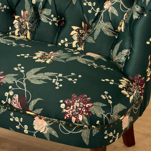 English Elm Sofa Chair Button Tufted Floral Accent Seat with Solid Wood Legs for Bedroom Decor Green W3373P547884