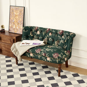 English Elm Sofa Chair Button Tufted Floral Accent Seat with Solid Wood Legs for Bedroom Decor Green W3373P547884