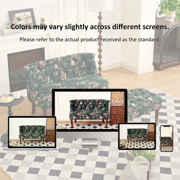 English Elm Sofa Chair Button Tufted Floral Accent Seat with Solid Wood Legs for Bedroom Decor Green W3373P547884