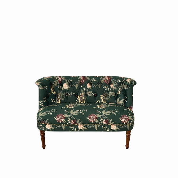English Elm Sofa Chair Button Tufted Floral Accent Seat with Solid Wood Legs for Bedroom Decor Green W3373P547884