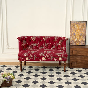 English Elm Sofa Chair Button Tufted Floral Accent Seat with Solid Wood Legs for Bedroom Decor Wine Red W3373P547904