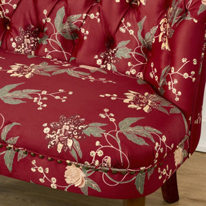 English Elm Sofa Chair Button Tufted Floral Accent Seat with Solid Wood Legs for Bedroom Decor Wine Red W3373P547904