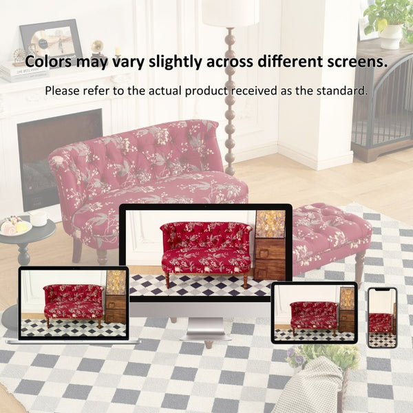 English Elm Sofa Chair Button Tufted Floral Accent Seat with Solid Wood Legs for Bedroom Decor Wine Red W3373P547904