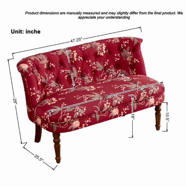 English Elm Sofa Chair Button Tufted Floral Accent Seat with Solid Wood Legs for Bedroom Decor Wine Red W3373P547904