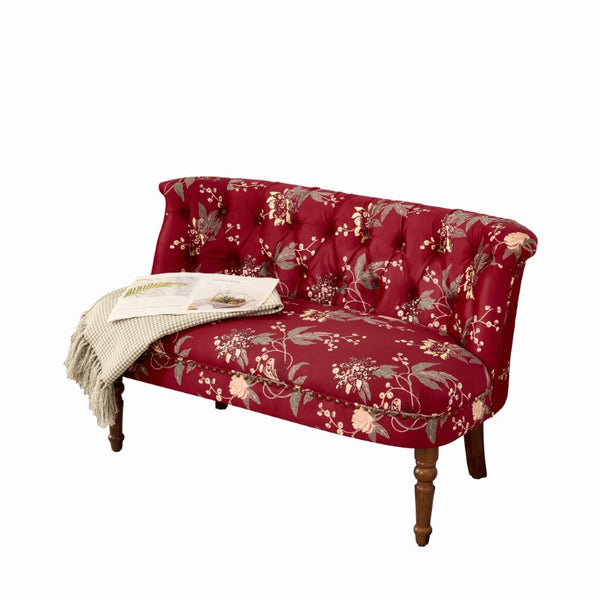 English Elm Sofa Chair Button Tufted Floral Accent Seat with Solid Wood Legs for Bedroom Decor Wine Red W3373P547904