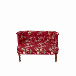 English Elm Sofa Chair Button Tufted Floral Accent Seat with Solid Wood Legs for Bedroom Decor Wine Red W3373P547904