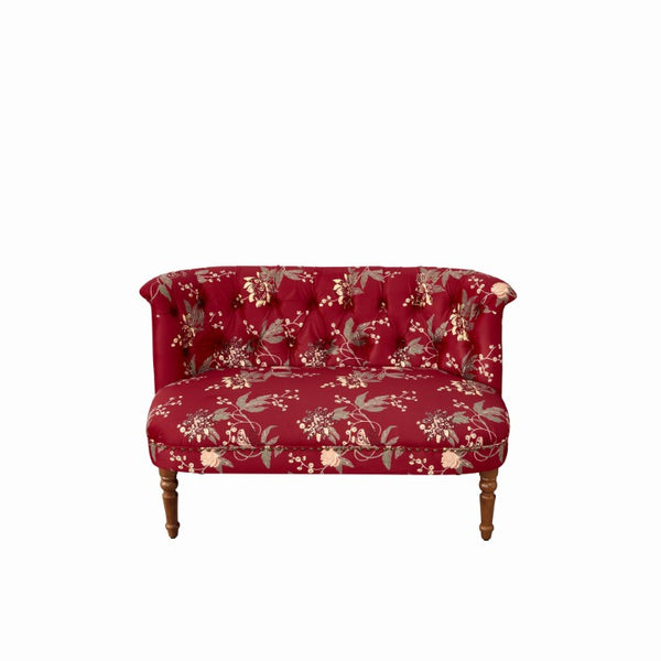 English Elm Sofa Chair Button Tufted Floral Accent Seat with Solid Wood Legs for Bedroom Decor Wine Red W3373P547904