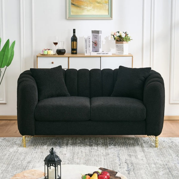 English Elm 63 Inch Tufted Chenille Loveseat with Gold Legs Compact Sofa for Modern Living Spaces W3373S00037