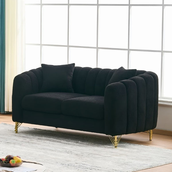 English Elm 63 Inch Tufted Chenille Loveseat with Gold Legs Compact Sofa for Modern Living Spaces W3373S00037
