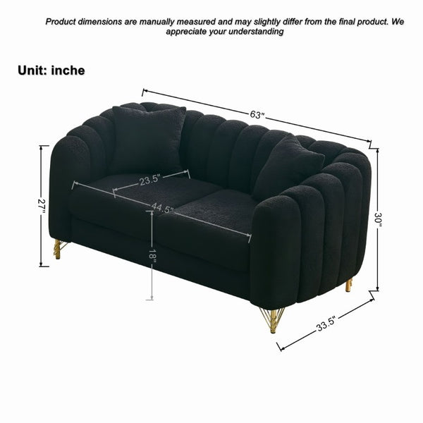English Elm 63 Inch Tufted Chenille Loveseat with Gold Legs Compact Sofa for Modern Living Spaces W3373S00037