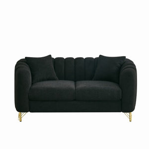 English Elm 63 Inch Tufted Chenille Loveseat with Gold Legs Compact Sofa for Modern Living Spaces W3373S00037