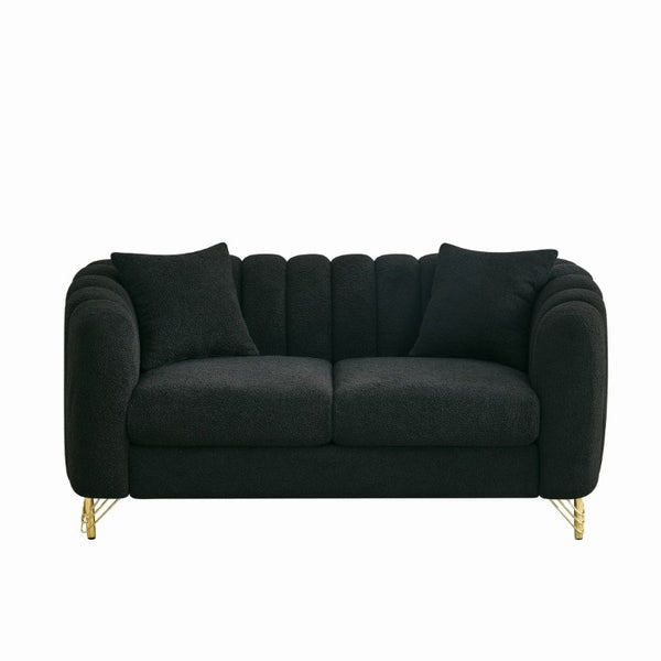 English Elm 63 Inch Tufted Chenille Loveseat with Gold Legs Compact Sofa for Modern Living Spaces W3373S00037