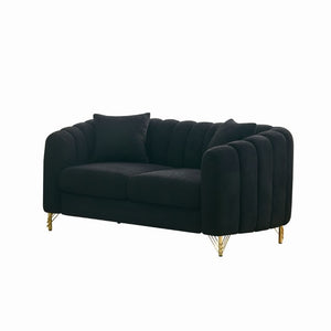 English Elm 63 Inch Tufted Chenille Loveseat with Gold Legs Compact Sofa for Modern Living Spaces W3373S00037