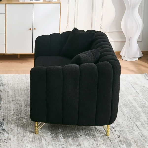 English Elm 63 Inch Tufted Chenille Loveseat with Gold Legs Compact Sofa for Modern Living Spaces W3373S00037