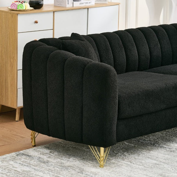 English Elm 63 Inch Tufted Chenille Loveseat with Gold Legs Compact Sofa for Modern Living Spaces W3373S00037