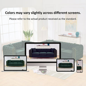 English Elm 86 Inch Chesterfield Velvet Three Seat Sofa with Button Tufting and Gold Tone Legs W3373S00090