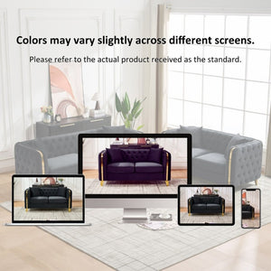 English Elm 61 Inch Velvet Button Tufted Chesterfield Loveseat with Gold Stainless Legs for Home Black W3373S00098