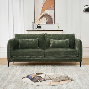 English Elm 80 Inch Three Seat Chenille Sofa with Metal Legs for Modern Living Room Spaces Green W3373S00101