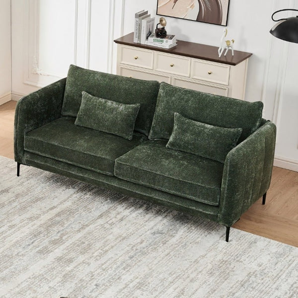 English Elm 80 Inch Three Seat Chenille Sofa with Metal Legs for Modern Living Room Spaces Green W3373S00101