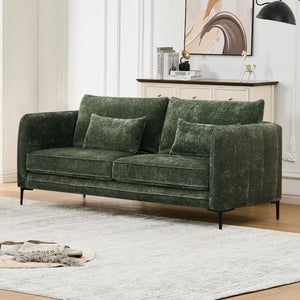 English Elm 80 Inch Three Seat Chenille Sofa with Metal Legs for Modern Living Room Spaces Green W3373S00101