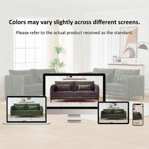 English Elm 80 Inch Three Seat Chenille Sofa with Metal Legs for Modern Living Room Spaces Green W3373S00101