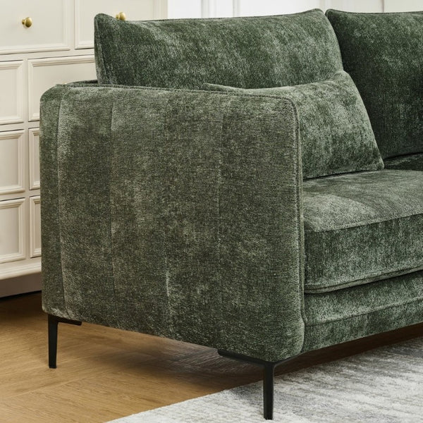 English Elm 80 Inch Three Seat Chenille Sofa with Metal Legs for Modern Living Room Spaces Green W3373S00101