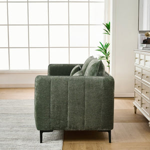 English Elm 80 Inch Three Seat Chenille Sofa with Metal Legs for Modern Living Room Spaces Green W3373S00101