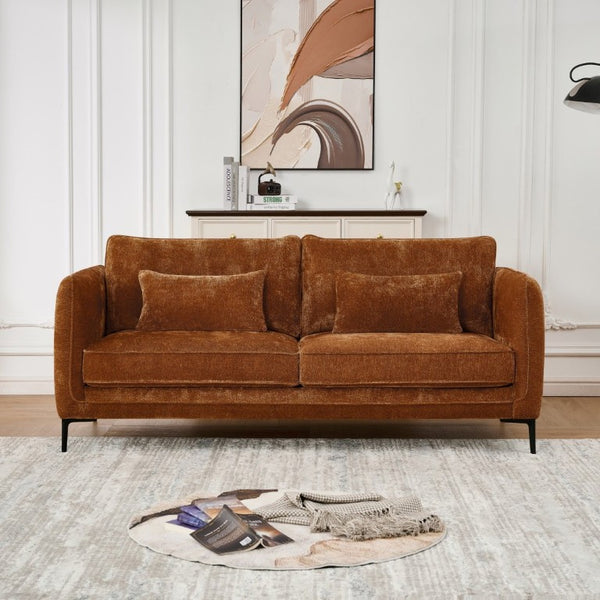English Elm 80 Inch Three Seat Chenille Sofa with Metal Legs for Modern Living Room Spaces Caramel W3373S00102