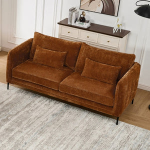 English Elm 80 Inch Three Seat Chenille Sofa with Metal Legs for Modern Living Room Spaces Caramel W3373S00102