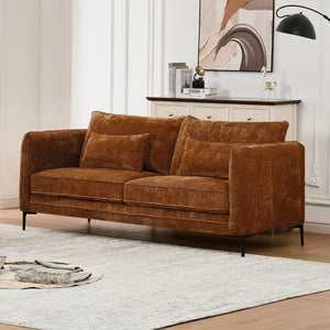 English Elm 80 Inch Three Seat Chenille Sofa with Metal Legs for Modern Living Room Spaces Caramel W3373S00102