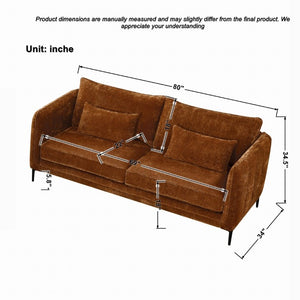 English Elm 80 Inch Three Seat Chenille Sofa with Metal Legs for Modern Living Room Spaces Caramel W3373S00102