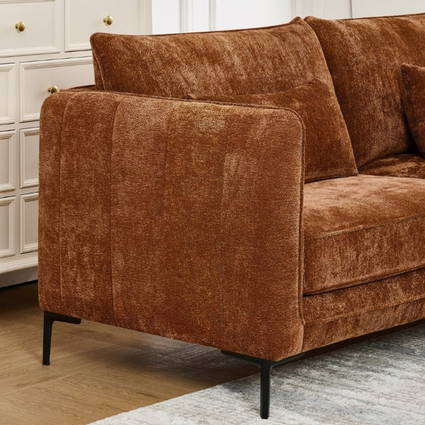 English Elm 80 Inch Three Seat Chenille Sofa with Metal Legs for Modern Living Room Spaces Caramel W3373S00102