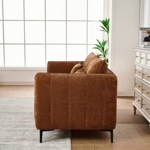 English Elm 80 Inch Three Seat Chenille Sofa with Metal Legs for Modern Living Room Spaces Caramel W3373S00102