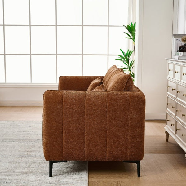 English Elm 80 Inch Three Seat Chenille Sofa with Metal Legs for Modern Living Room Spaces Caramel W3373S00102