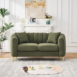 English Elm 61 Inch Chenille Tufted Loveseat with Gold Legs Compact Glam Sofa for Apartment W3373S00105