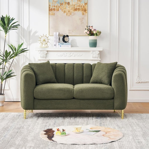 English Elm 61 Inch Chenille Tufted Loveseat with Gold Legs Compact Glam Sofa for Apartment W3373S00105