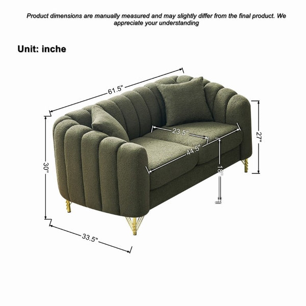 English Elm 61 Inch Chenille Tufted Loveseat with Gold Legs Compact Glam Sofa for Apartment W3373S00105