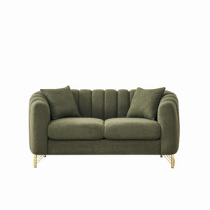 English Elm 61 Inch Chenille Tufted Loveseat with Gold Legs Compact Glam Sofa for Apartment W3373S00105